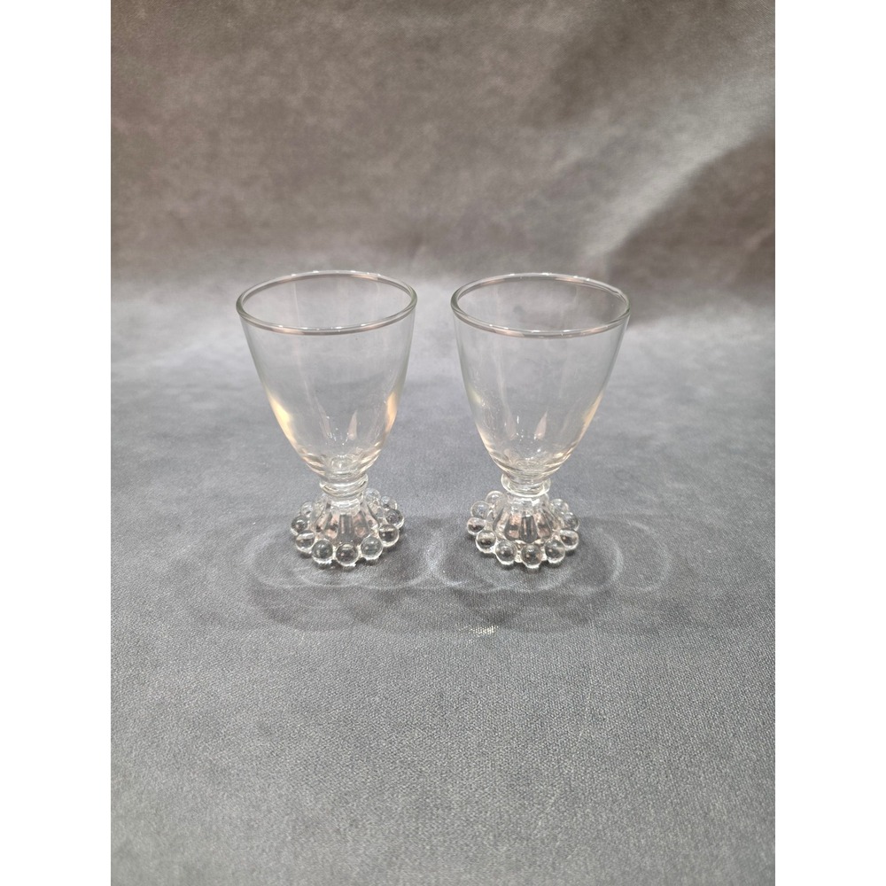 Vintage Clear Glass Cordial Glasses Beaded Booped Base Stemware Set of 2